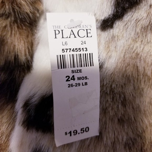 The Childrens Place Spotted Faux Fur Cropped Vest Girl Jacket Sz 24 M Brown. NWT - Picture 4 of 9